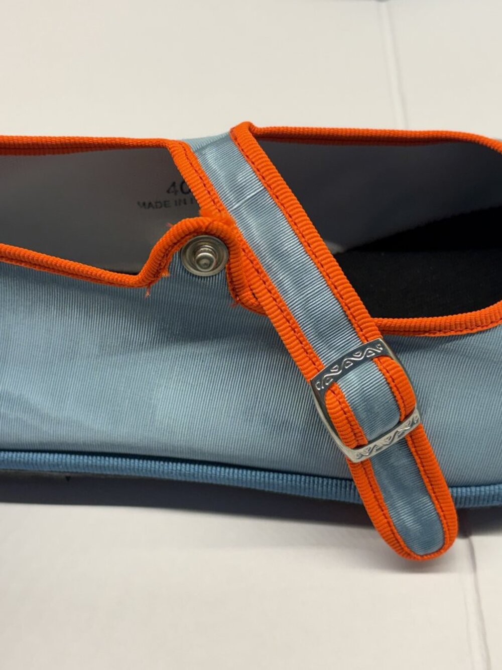 Drogheria Crivellini Mary Jane in Blue Moire and Orange Trim, Size 9 (40 EU) - Picture 6 of 9